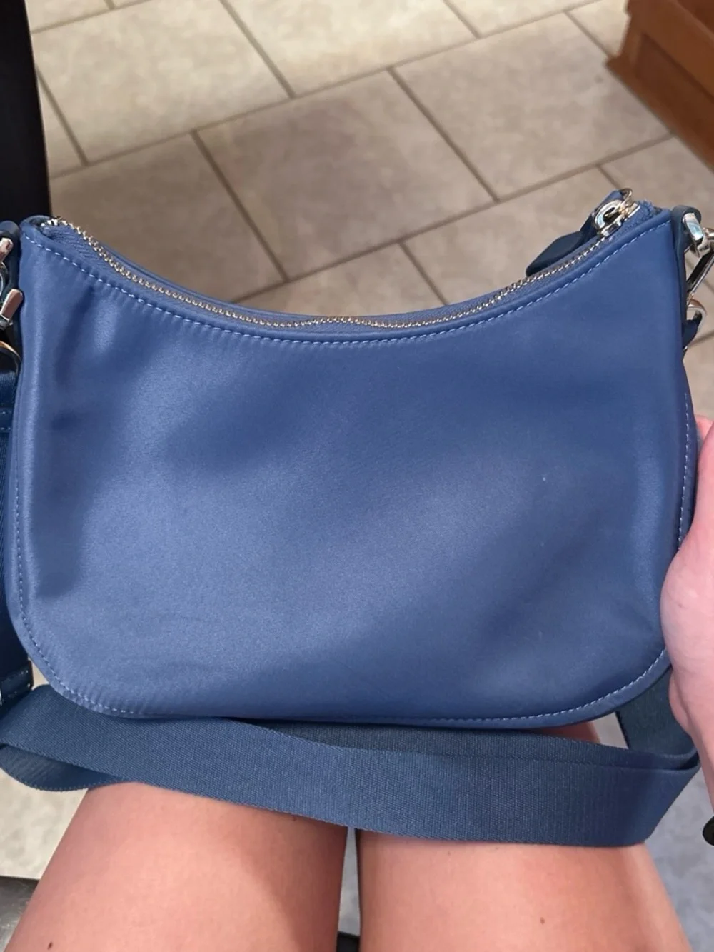 kate spade blue leather crescent crossbody with front pocket
